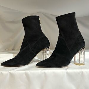 Cecelia like new suede boots with clear acrylic heel